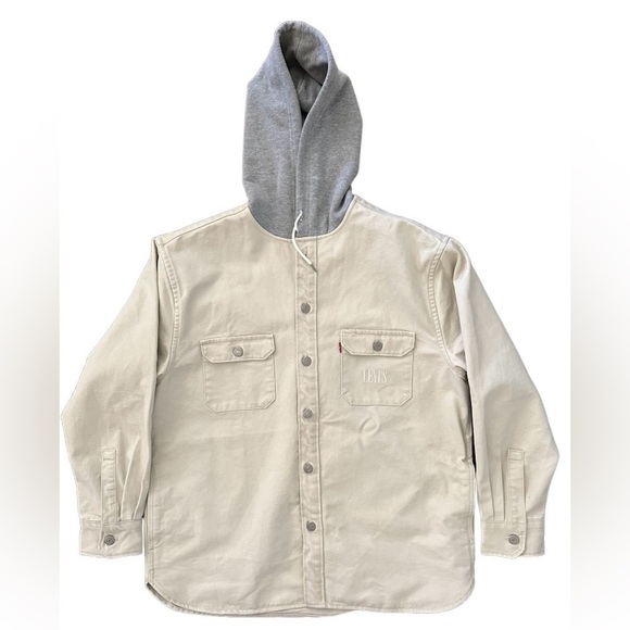 Levi’s Hooded Jackson Overshirt Heavyweight Jean Jacket, Beige Sand, Size L, NWT - Picture 14 of 16